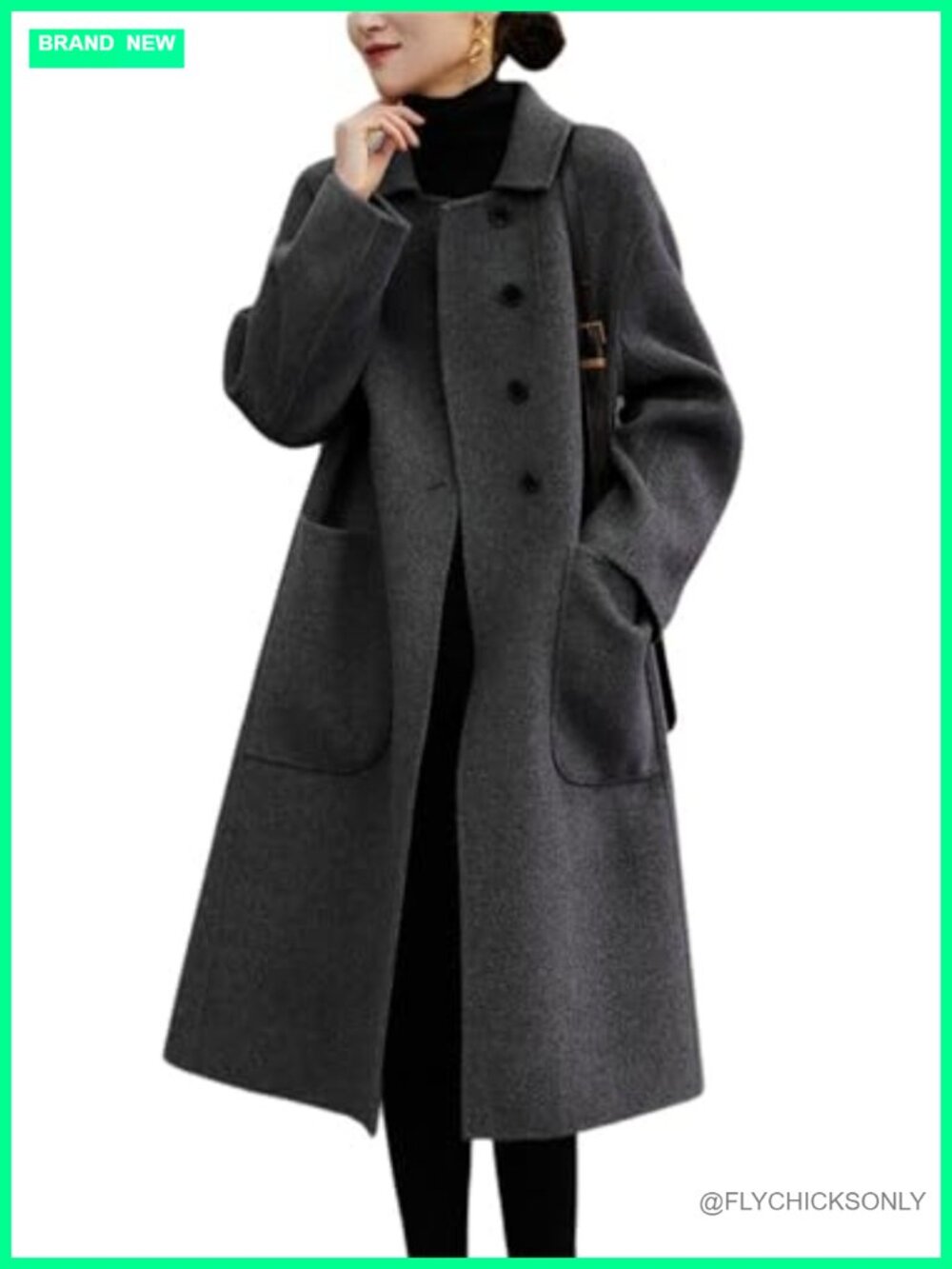 Wool Blend Trench Coat Single Breasted Business Casual Midi Long Winter Coat